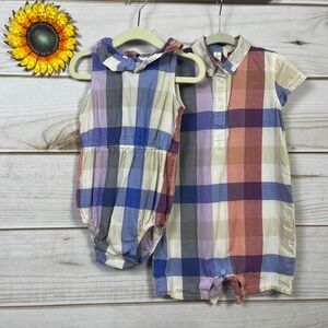 J Crew Baby Twins Boy Girl Set Plaid Romper and Dress Set Girls Size 3 6 Months